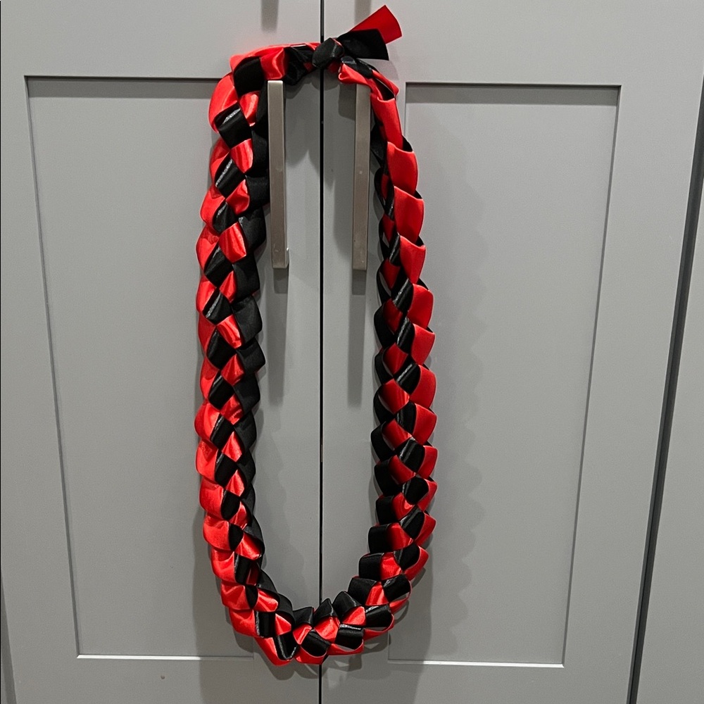 Graduation Red/Black Braided Ribbon Lei